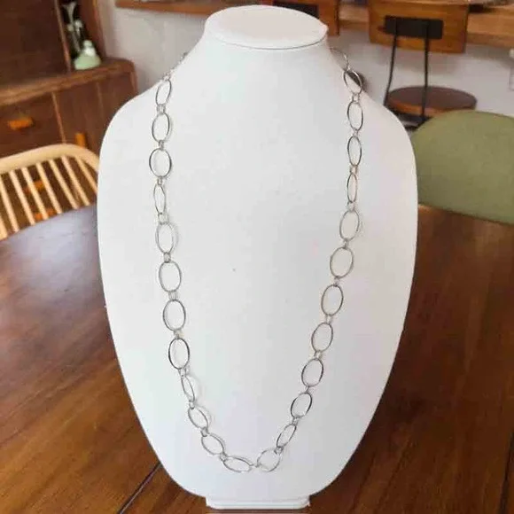 Robert Lee Morris Sterling Silver Necklace Wide Hoops ~36" Signed RLM Studio - Picture 4 of 12